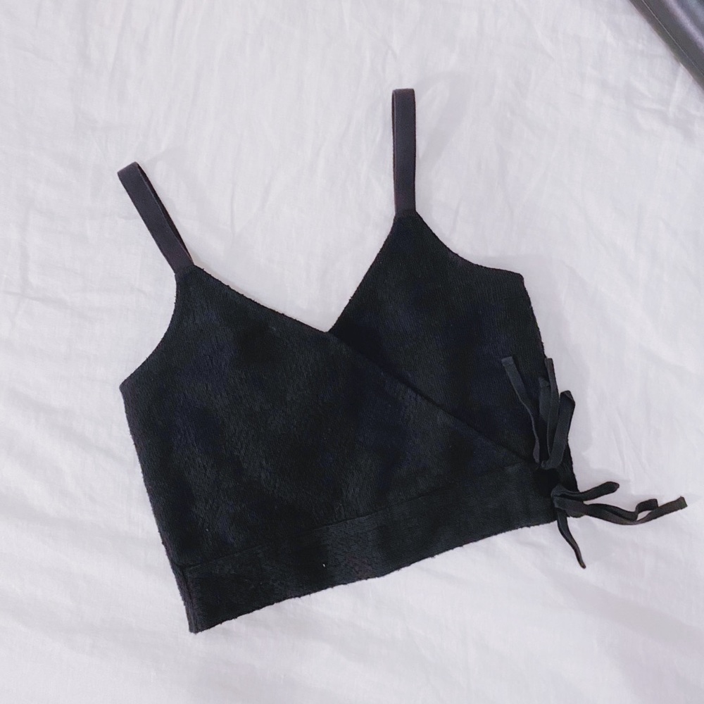Madewell Black Wrap Crop Tank with Jacquard Fabric